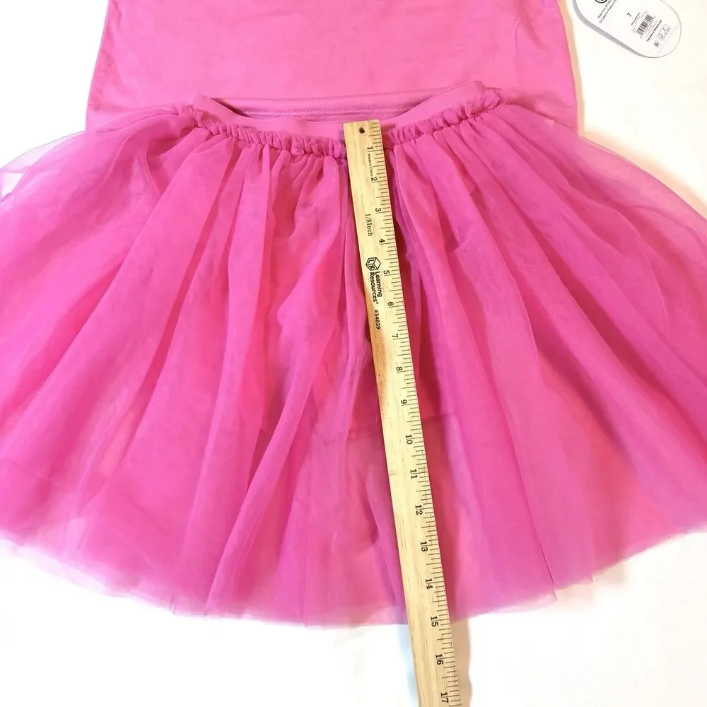 Wonder Nation Girls Hot Pink 2 Piece Set Tee & Fluffy Tutu Skirt Size 7 NWT
